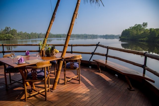 Lagoon-side deck in Bentota