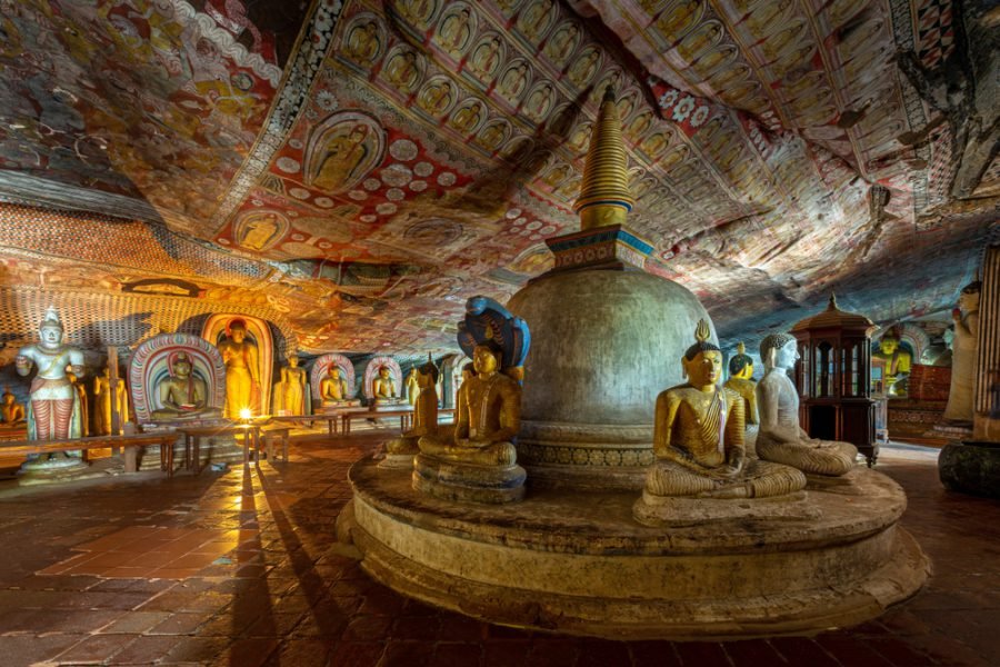 Golden Buddhas in the Dambulla caves